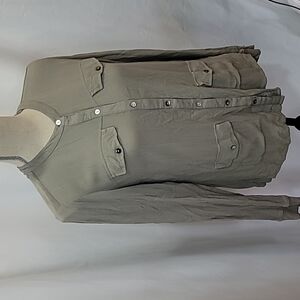 NWT CREAM 100% Viscose Crepe Like Button Down Utility Shirt Lightweight